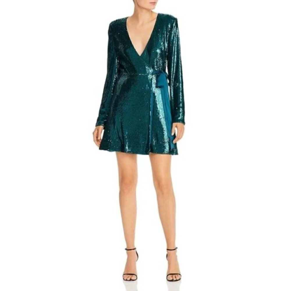 NWT Ramy Brook Emerald Sequin Wrap Dress XS